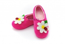 Felt slippers "Daisies on pink" | Online store of linen products «Linife»