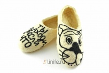 Felt slippers "You come in if that" | Online store of linen products «Linife»