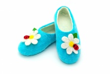 Felt slippers "Daisies on turquoise" | Online store of linen products «Linife»