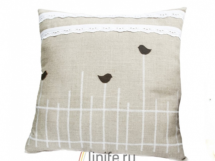 Pillow "Sparrows on the fence" | Online store of linen products «Linife»