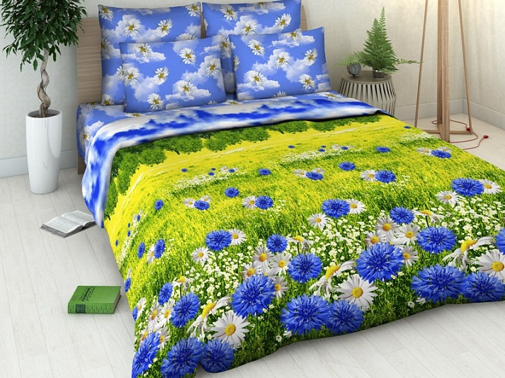 Bed linen from coarse calico "Cornflower field" | Online store of linen products «Linife»