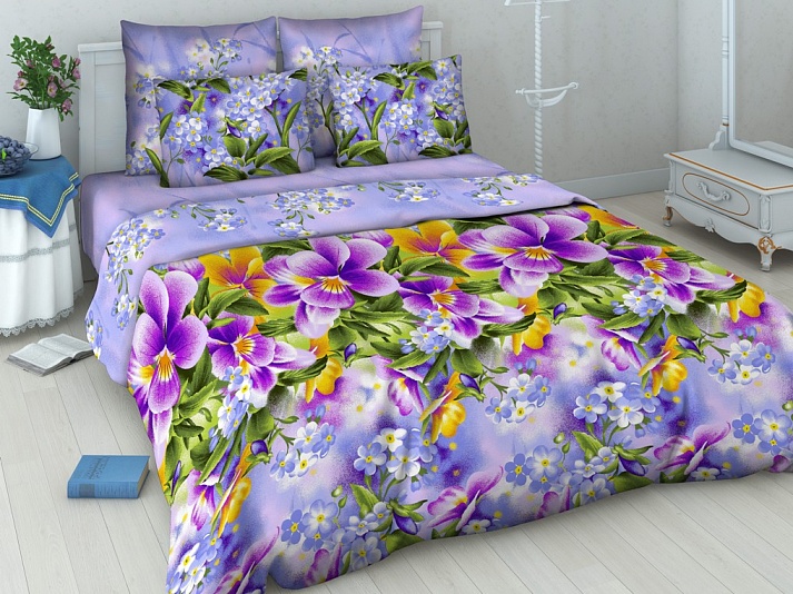 Bed linen from coarse calico "Violets" | Online store of linen products «Linife»