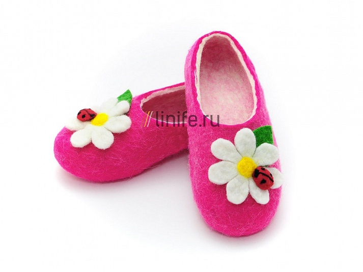Felt slippers "Daisies on pink" | Online store of linen products «Linife»