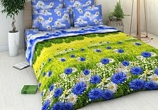 Bed linen from coarse calico "Cornflower field" | Online store of linen products «Linife»