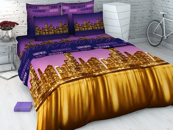 Bed linen from coarse calico "Night City" | Online store of linen products «Linife»