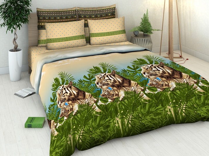 Coarse calico bed linen "Amur tigers" | Online store of linen products «Linife»