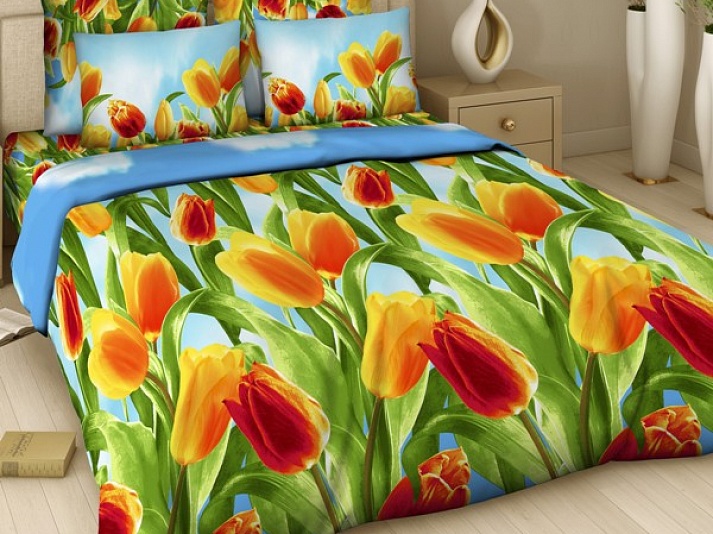Poplin bed linen "Tulips" | Online store of linen products «Linife»