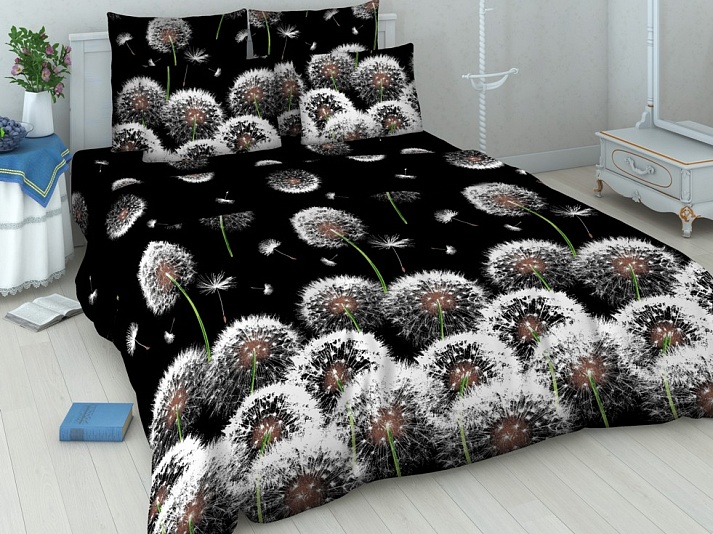 Bed linen from coarse calico "White dandelions" | Online store of linen products «Linife»