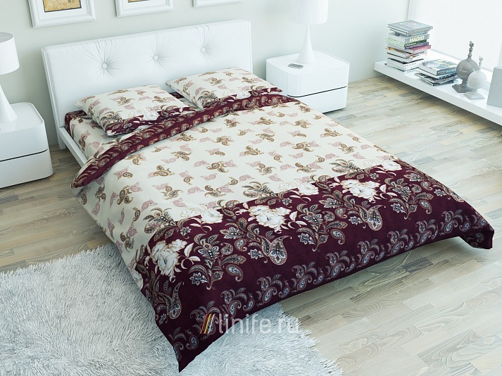 Linen bed linen "Peony Bordeaux" | Online store of linen products «Linife»