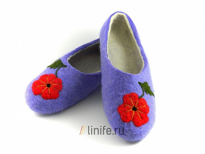 Felt slippers "Flowers" | Online store of linen products «Linife»