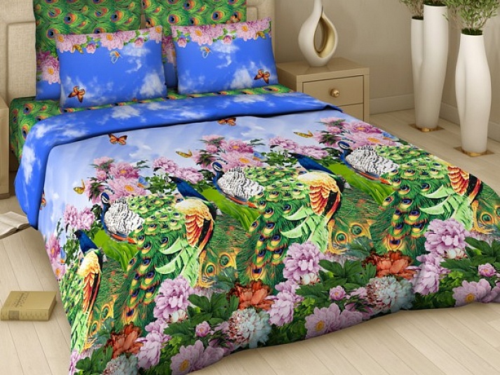 Poplin bed linen "Peacocks" | Online store of linen products «Linife»