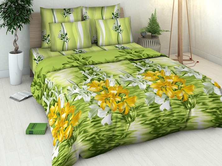 Bed linen from coarse calico "White lilies" | Online store of linen products «Linife»