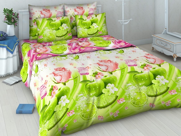 Bed linen from coarse calico "Apple fresh" | Online store of linen products «Linife»