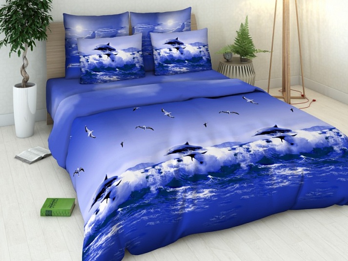 Bed linen from coarse calico "Ocean" | Online store of linen products «Linife»