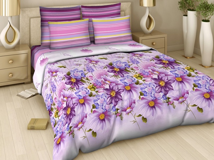 Poplin bed linen "Watercolor bouquet" | Online store of linen products «Linife»