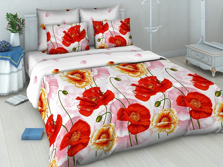 Bed linen from coarse calico "Royal Poppy" | Online store of linen products «Linife»