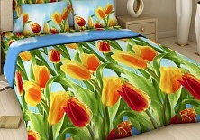 Poplin bed linen "Tulips" | Online store of linen products «Linife»