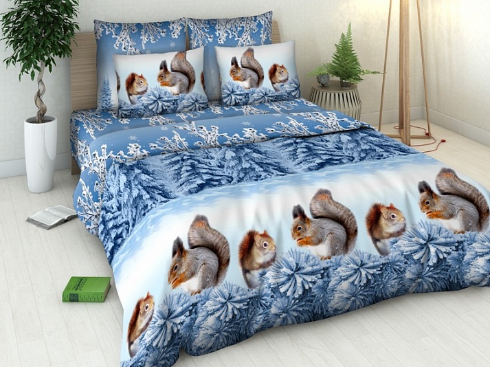 Bed linen from coarse calico "Squirrels" | Online store of linen products «Linife»