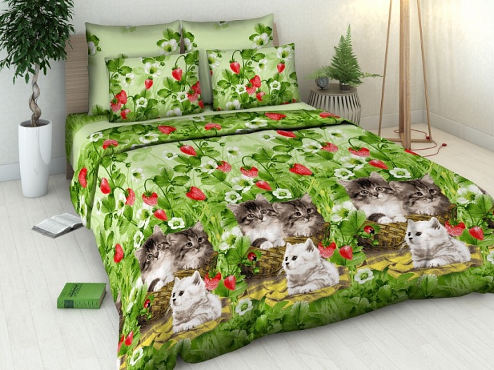 Coarse calico bed linen "Kittens" | Online store of linen products «Linife»