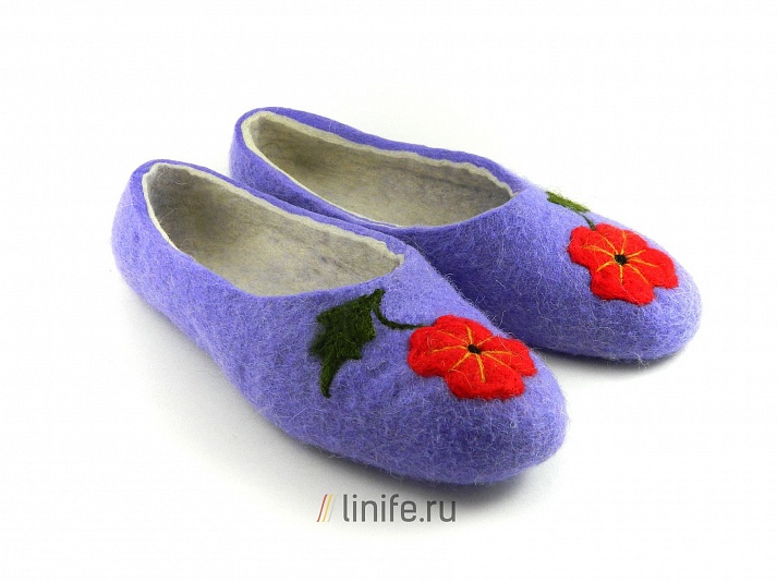 Felt slippers "Flowers" | Online store of linen products «Linife»