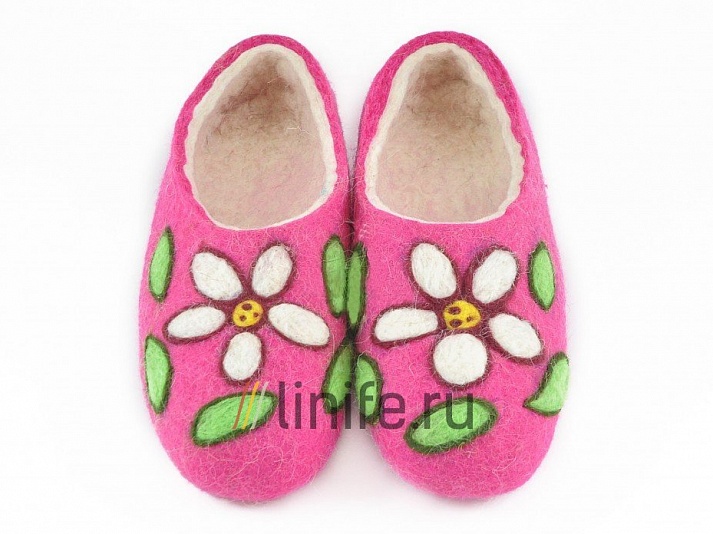 Felt slippers "Daisies" | Online store of linen products «Linife»