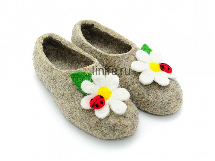 Felt slippers "Daisies on gray" | Online store of linen products «Linife»